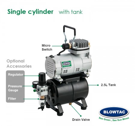 Single cylinder Compressor with tank
